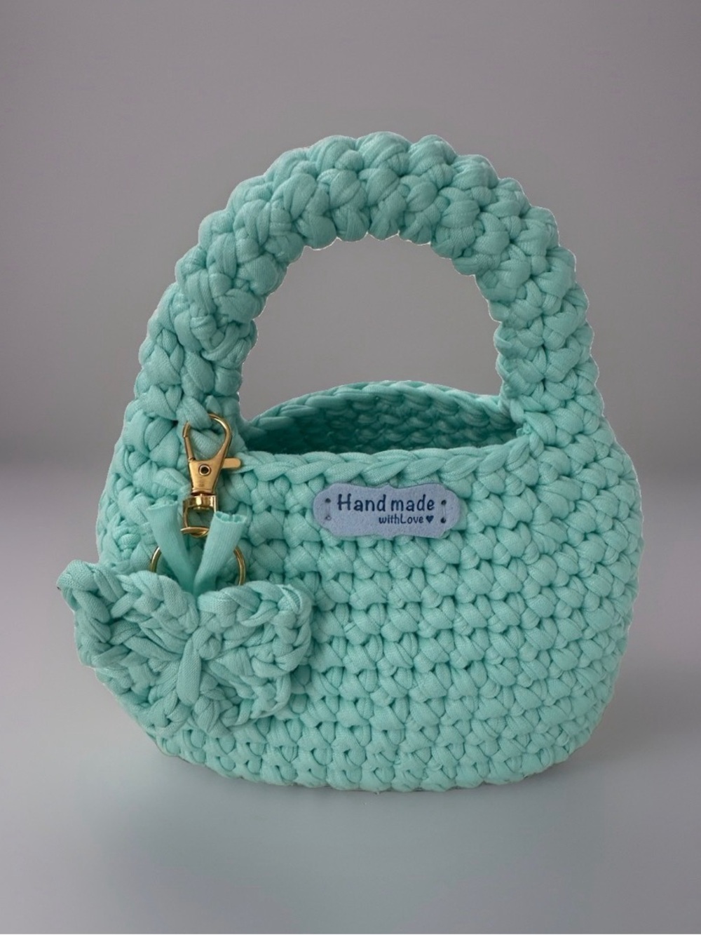 Handmade Turquoise Blue Crochet Mini Top-Handle Bag
